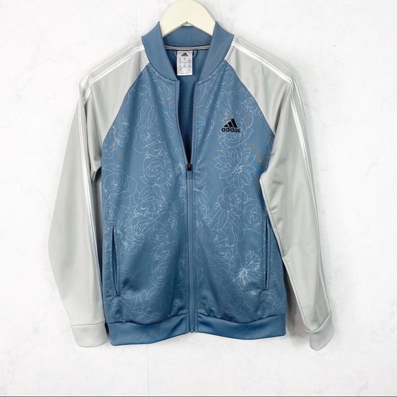 [Adidas] Gray Metallic Floral Zip Up Jacket